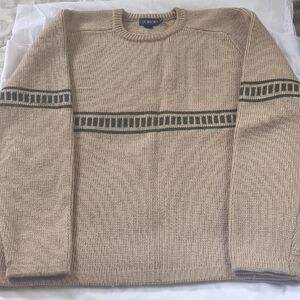J. Crew Vintage Men's 100% Wool Beige and Green Crewneck Sweater Size Large